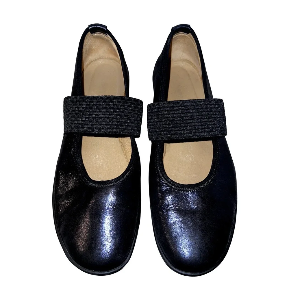 Hartjes XS Womens Blue Metallic Leather Mary Jane Elastic Strap Flats 9US/6.5UK